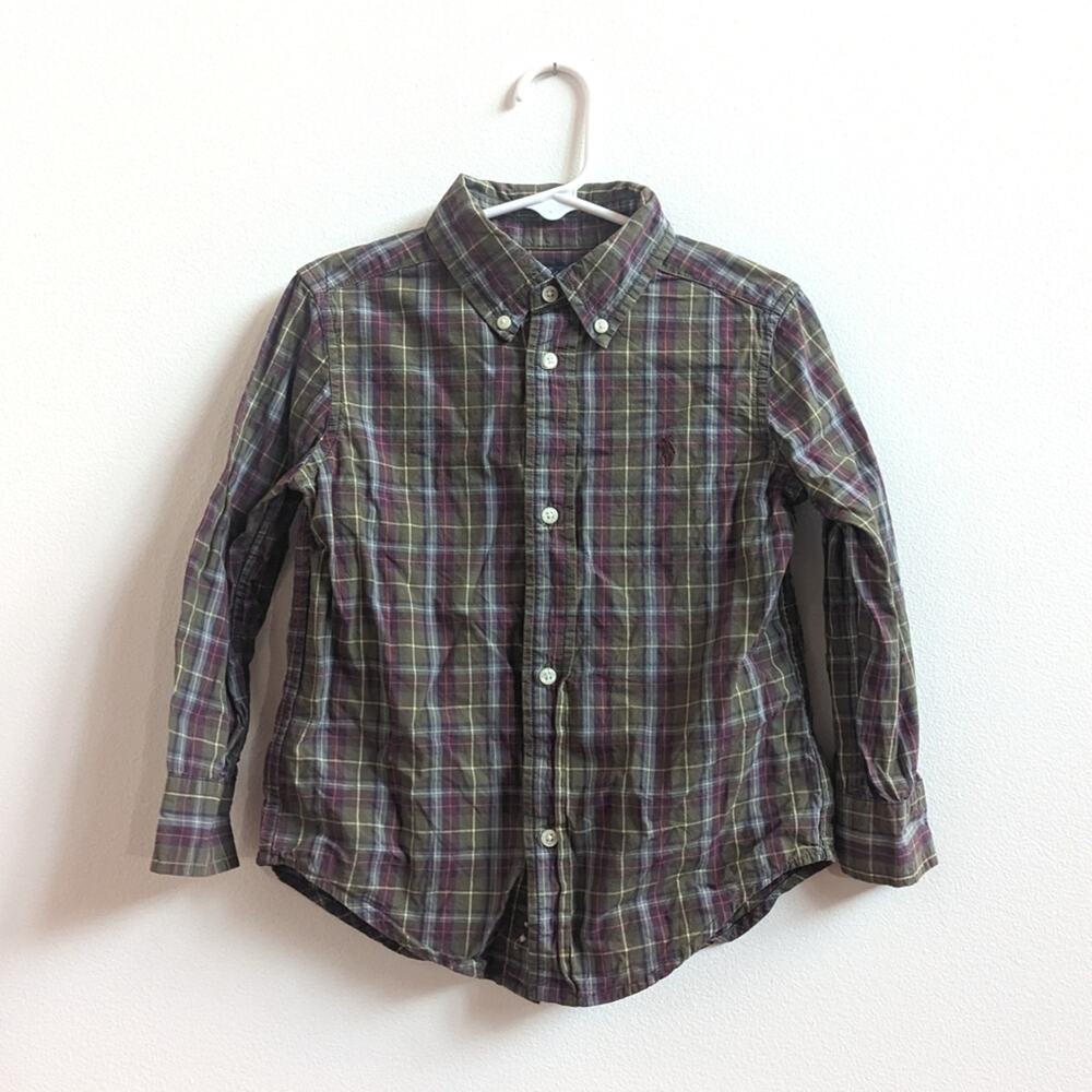 Vtg Ralph Lauren Green Plaid Button Down Shirt Boys 3T